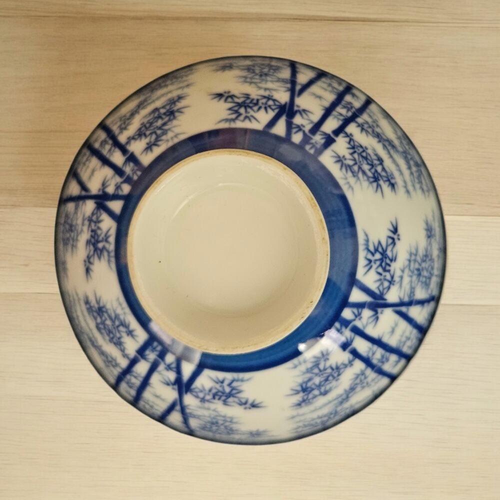 Blue White Bamboo Porcelain Rice Bowls Set of 2 Asian Style